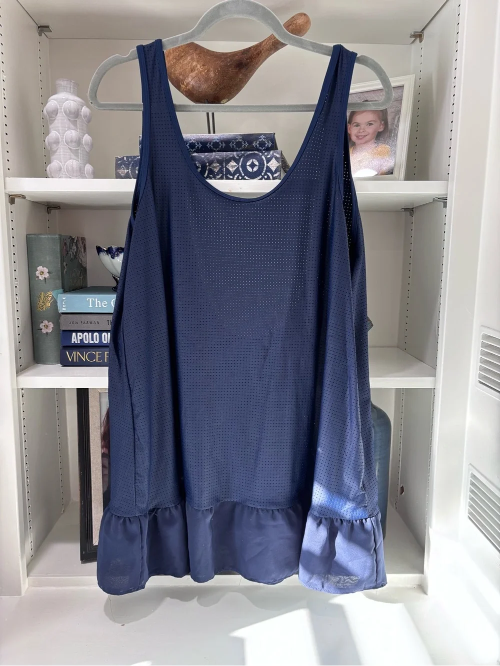 Navy Blue Sleeveless Ruffle Tunic Cover Up M